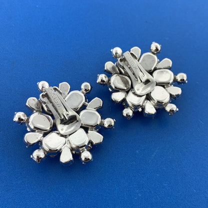Retro Weiss Austrian Crystal Rhinestone Snowflake Starburst Clip On Earrings