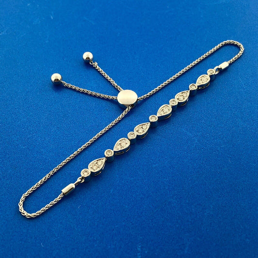 Designer KA1772 10K White Gold Diamond Floral Cluster Adjustable Lariat Bracelet