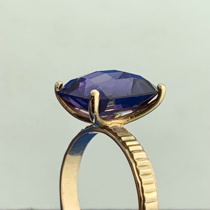 Designer Taxco 14K Yellow Gold Cushion Cut Purple Sapphire Solitaire Ring
