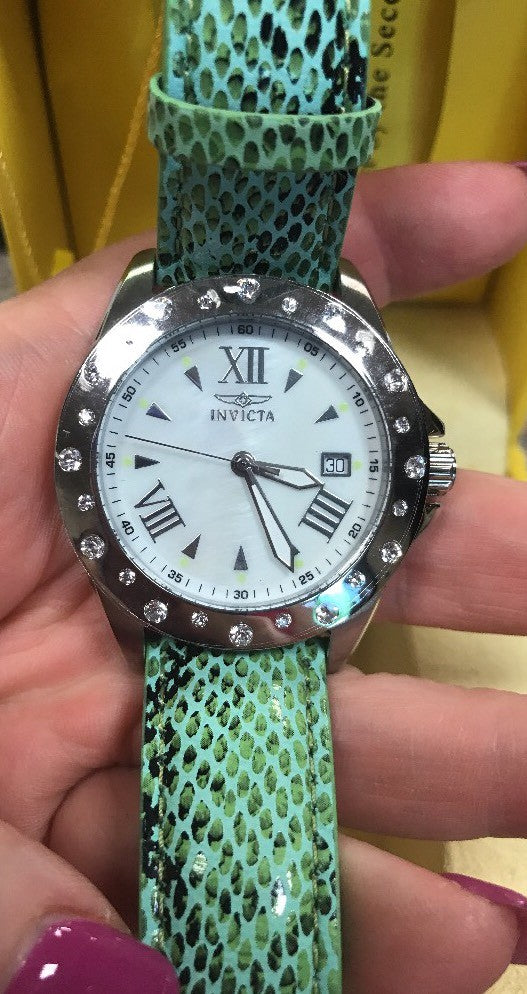 Invicta Women's Angel Quartz Stainless Steel Watch Model 18351 Green Leather