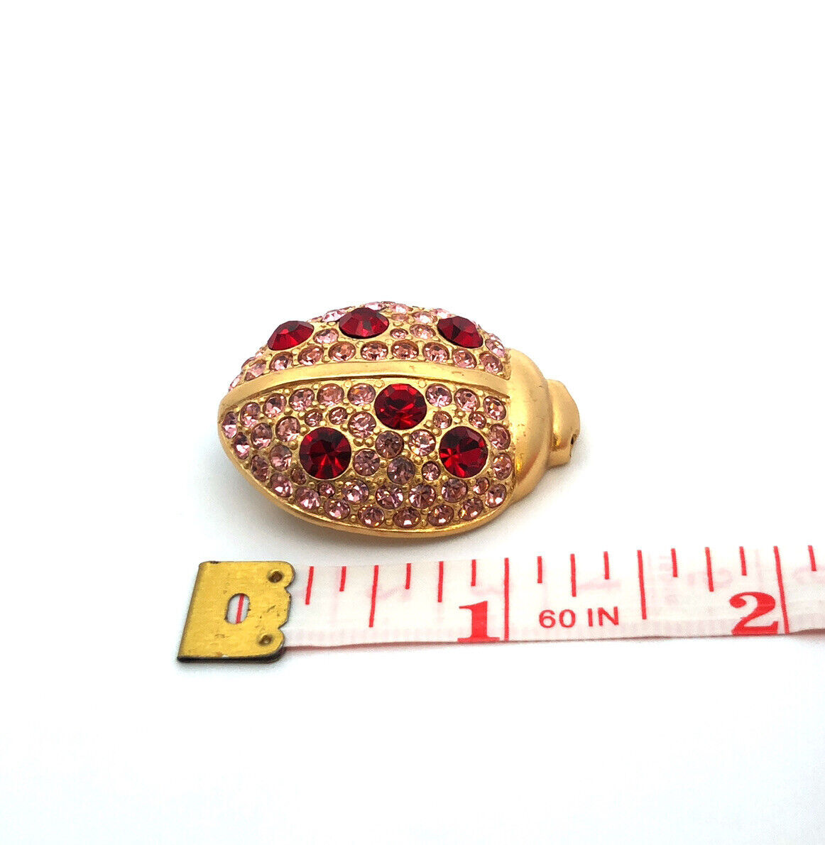 Givenchy Gold Tone Red Pink Rhinestone Beetle Lady Bug Scarab Brooch