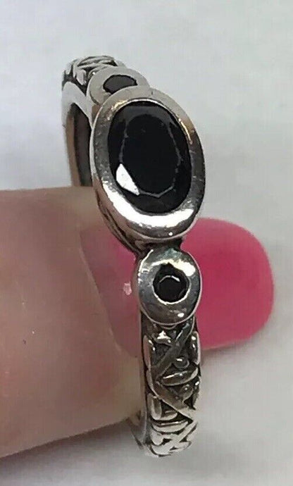 SILPADA Sterling Silver 925 Black Zircon Stackable Scroll Filigree Ring S187