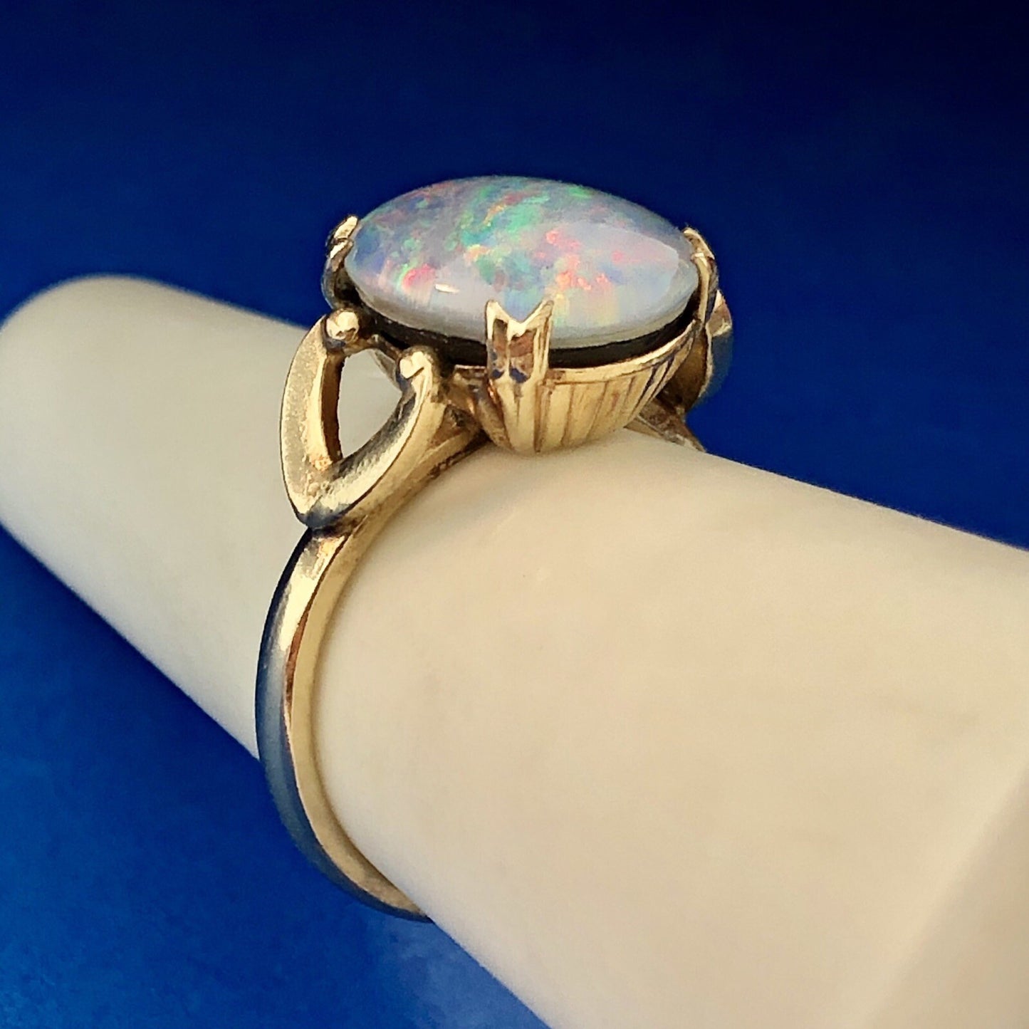Vintage 10K Yellow Gold Filled Opal Doublet Cabochon October Anniversary Ring