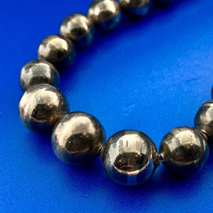 Vintage Taxco IC-05 Sterling Silver Chain Strung Graduated Silver Bead Necklace