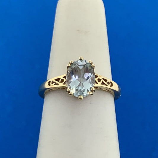 Designer 14K Yellow Gold Oval Aquamarine Solitaire Ring