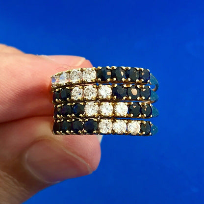 14K Yellow Gold Blue Sapphire Cubic Zirconia Cocktail Statement Stacker Ring