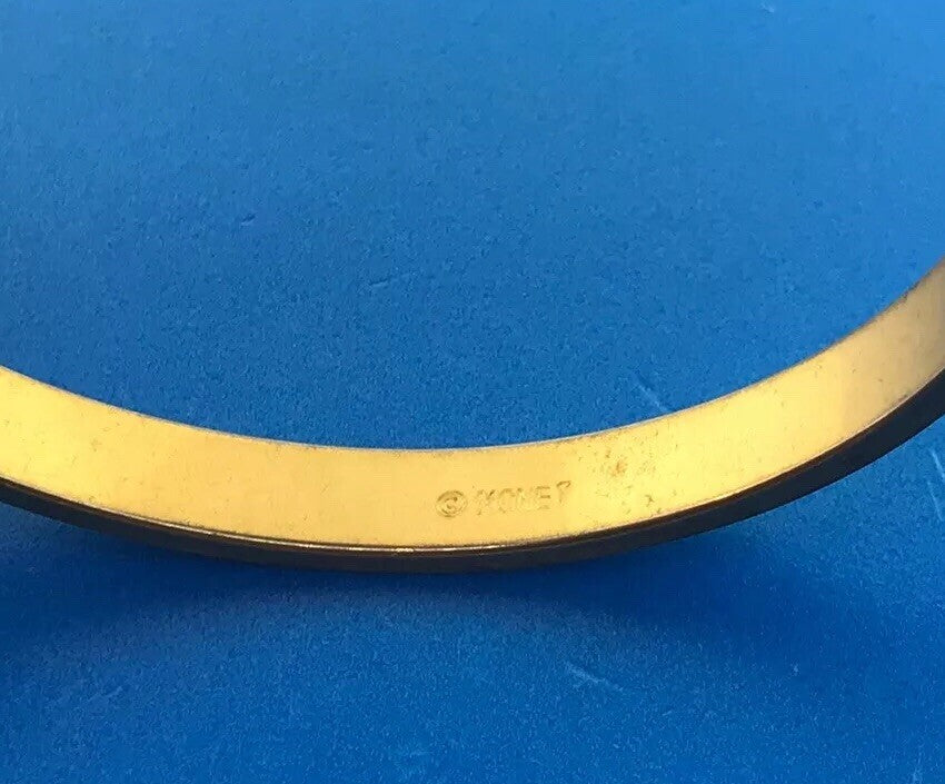 Vintage Monet Gold Tone Blue Enamel Slim Cuff Bangle Bracelet