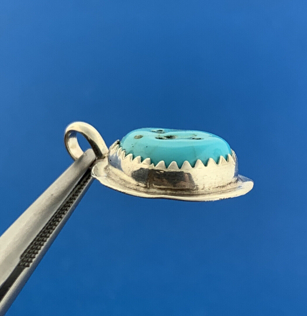 Native American Signed 925 Sterling Silver Oval Turquoise Cabochon Pendant