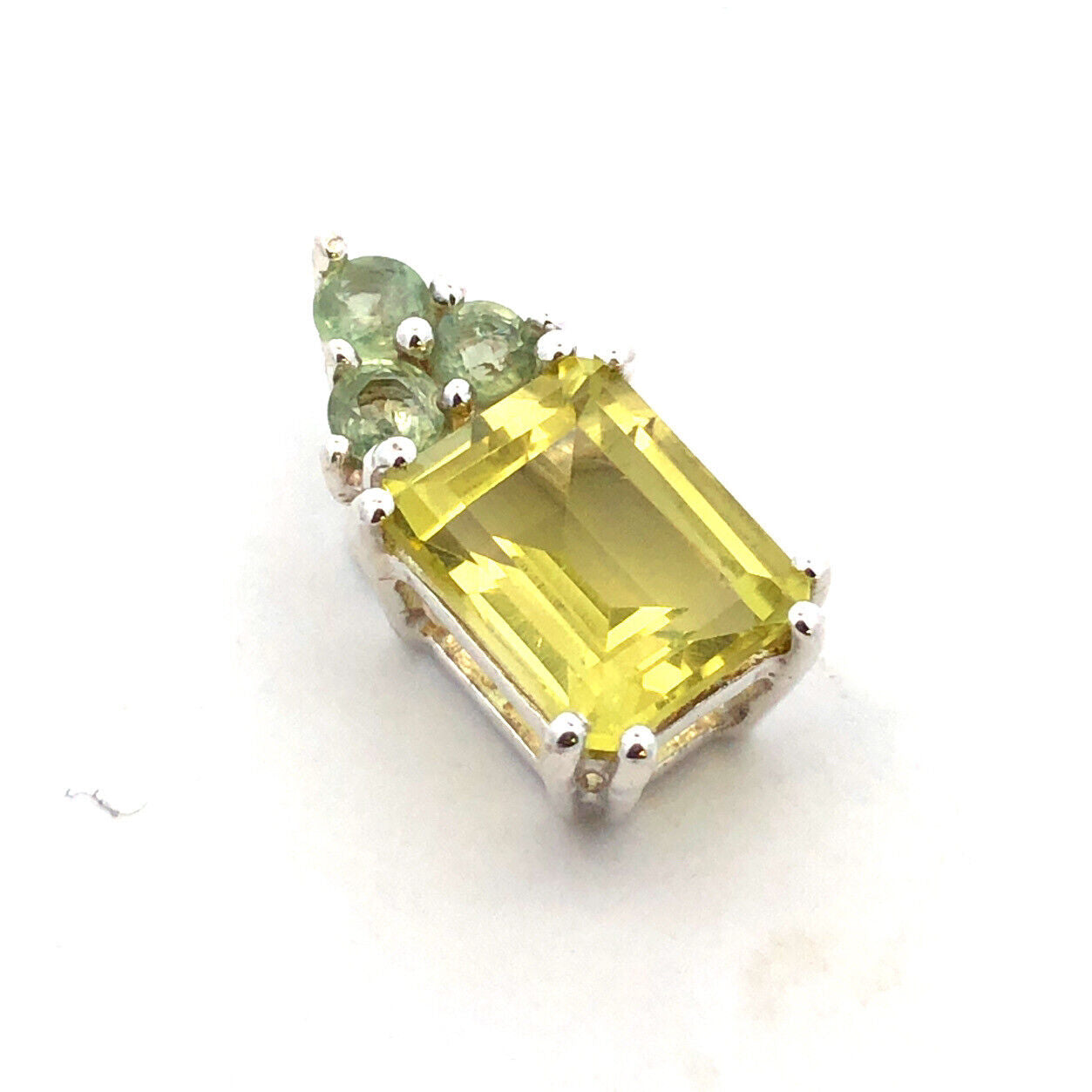 Designer TGGC 925 Sterling Silver Emerald Cut Peridot Green Topaz Accent Pendant