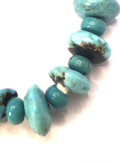 Estate Flat Round Beaded Natural Turquoise Elastic Cord Bracelet