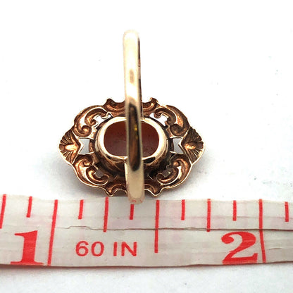 Victorian 10K Yellow Gold Oval Carved Cameo Floral Scroll Statement Ring