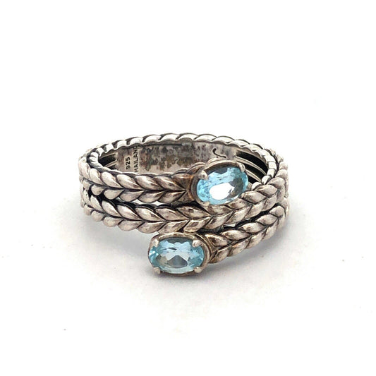 Designer John Hardy JAi 925 Sterling Silver Blue Topaz Braided Wrap Band Ring