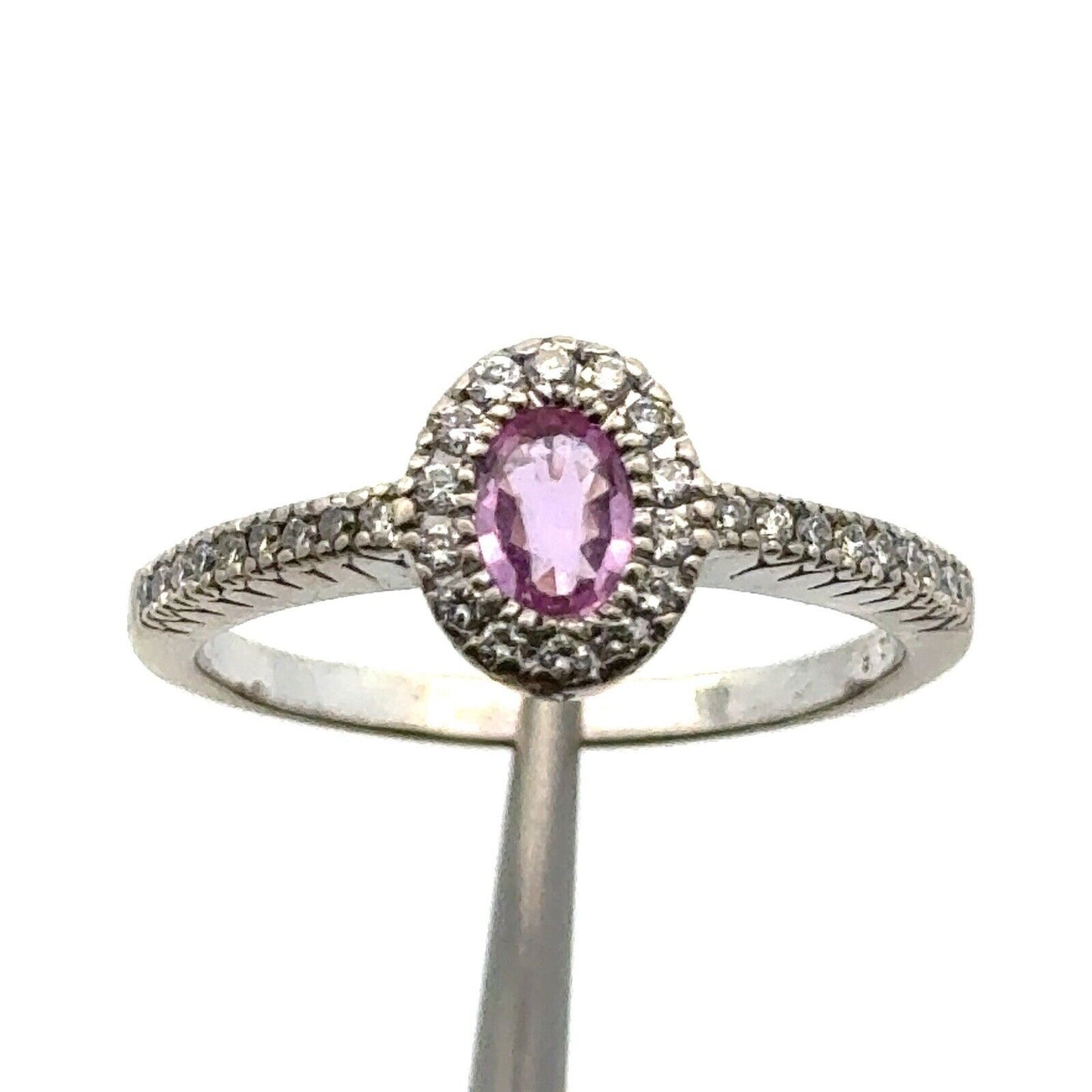 Designer B & G 14K White Gold Pink Sapphire Diamond Anniversary Cocktail Ring