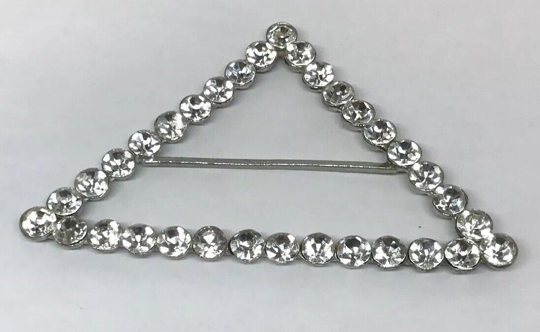 Dramatic Vintage Runway Silver Tone Rhinestone Triangle Scarf Belt Slide Buckle