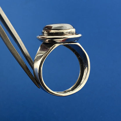 Mid Century Otto Grun Sterling Silver Stainless Steel Modernist Oval Dome Ring