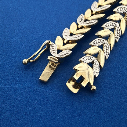 FAS 925 Sterling Silver Vermeil Two Tone Leaf Vine Panel Tennis Bracelet