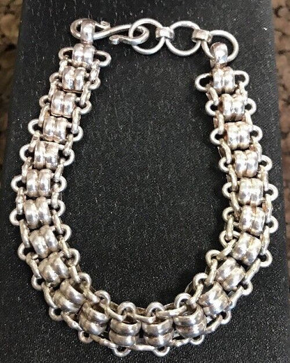Vintage Heavy Sterling Silver 925 Unisex Biker Railroad Track Link Bracelet