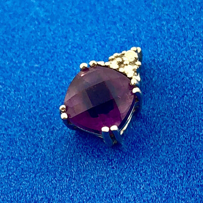Designer 14K White Gold Cushion Cut Amethyst Diamond Accent Charm Pendant