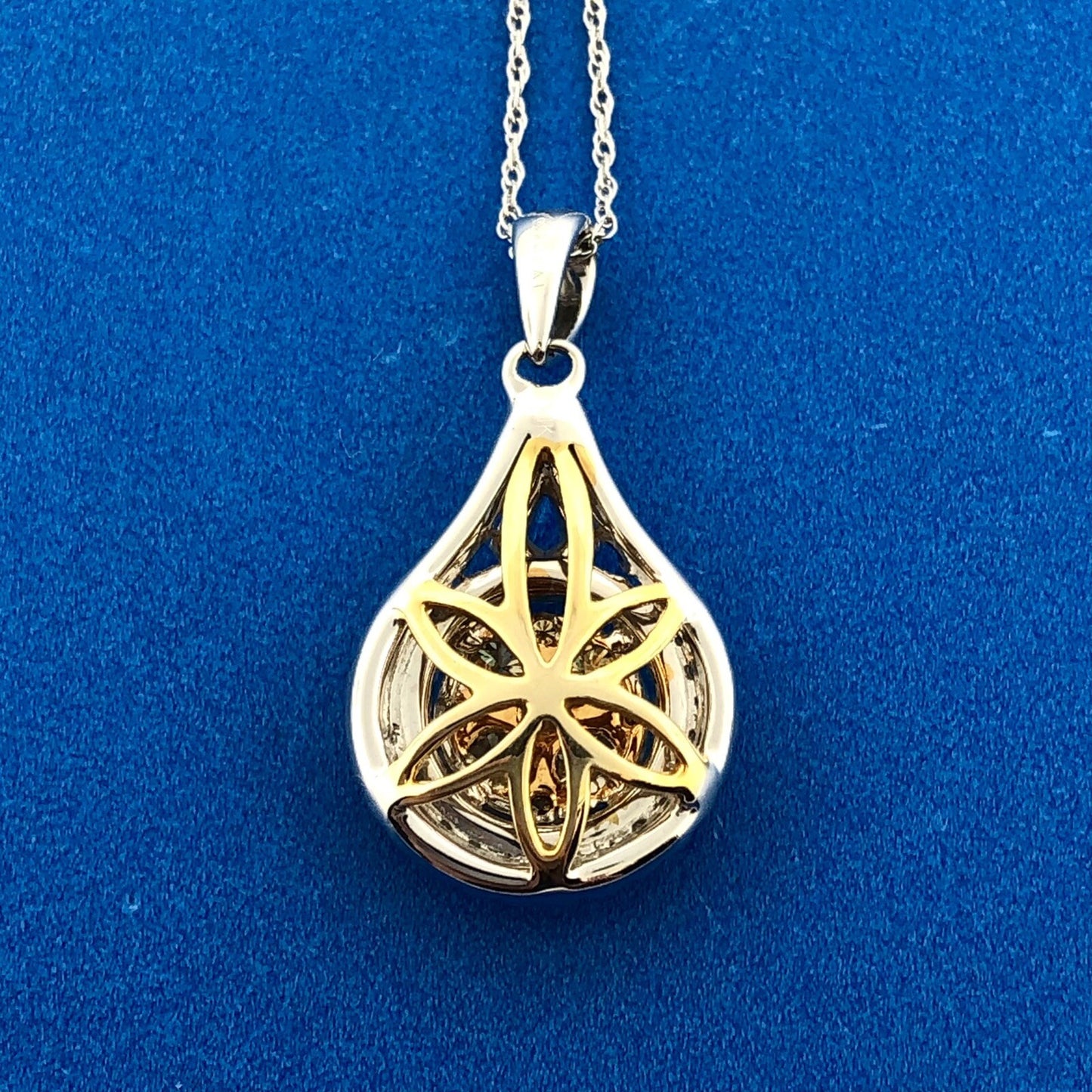 Royal 14K White Yellow Gold Canary White Diamond Double Halo Pear Pendant