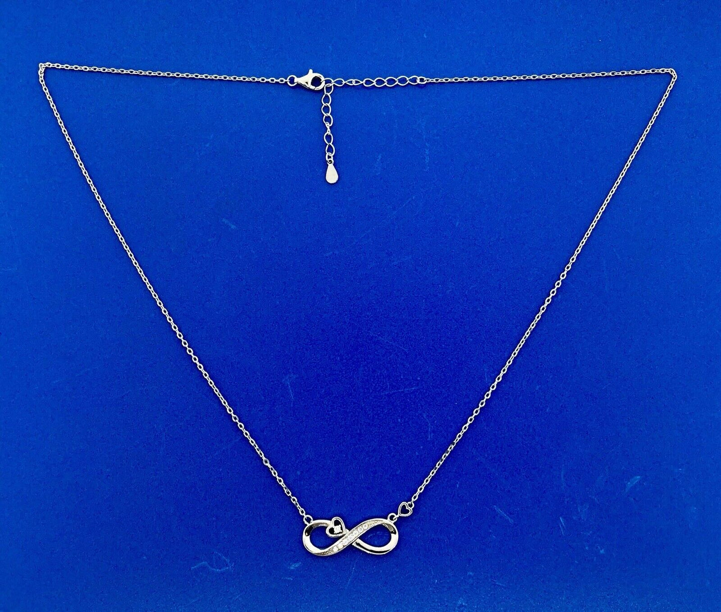 Lovely Sterling Silver 925 Diamond Infinity Eternity Figure 8 Heart Necklace