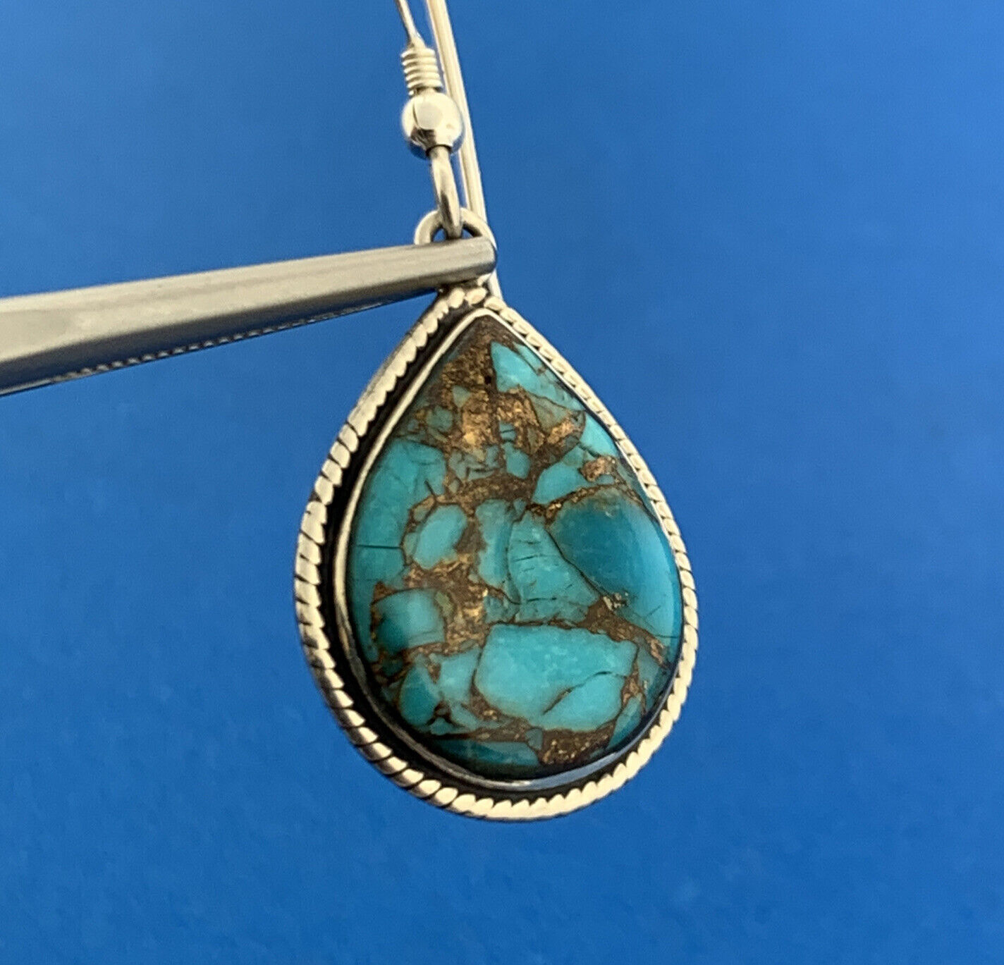 Designer 925 Sterling Silver Turquoise Inlay Doublet Drop Dangle Earrings