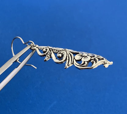 Designer 925 Sterling Silver Floral Leaf Nature Dangle Hook Earrings