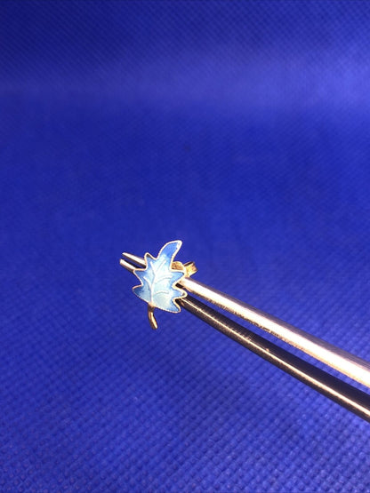 Estate Vermeil 925 Sterling Silver Blue Enamel Leaf Nature Stud Earrings