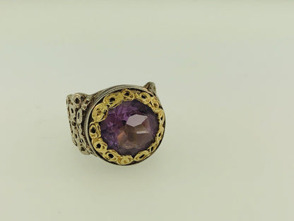 Adi Paz ZRW Israel 14K Yellow Gold Sterling Silver 925 Amethyst Cocktail Ring