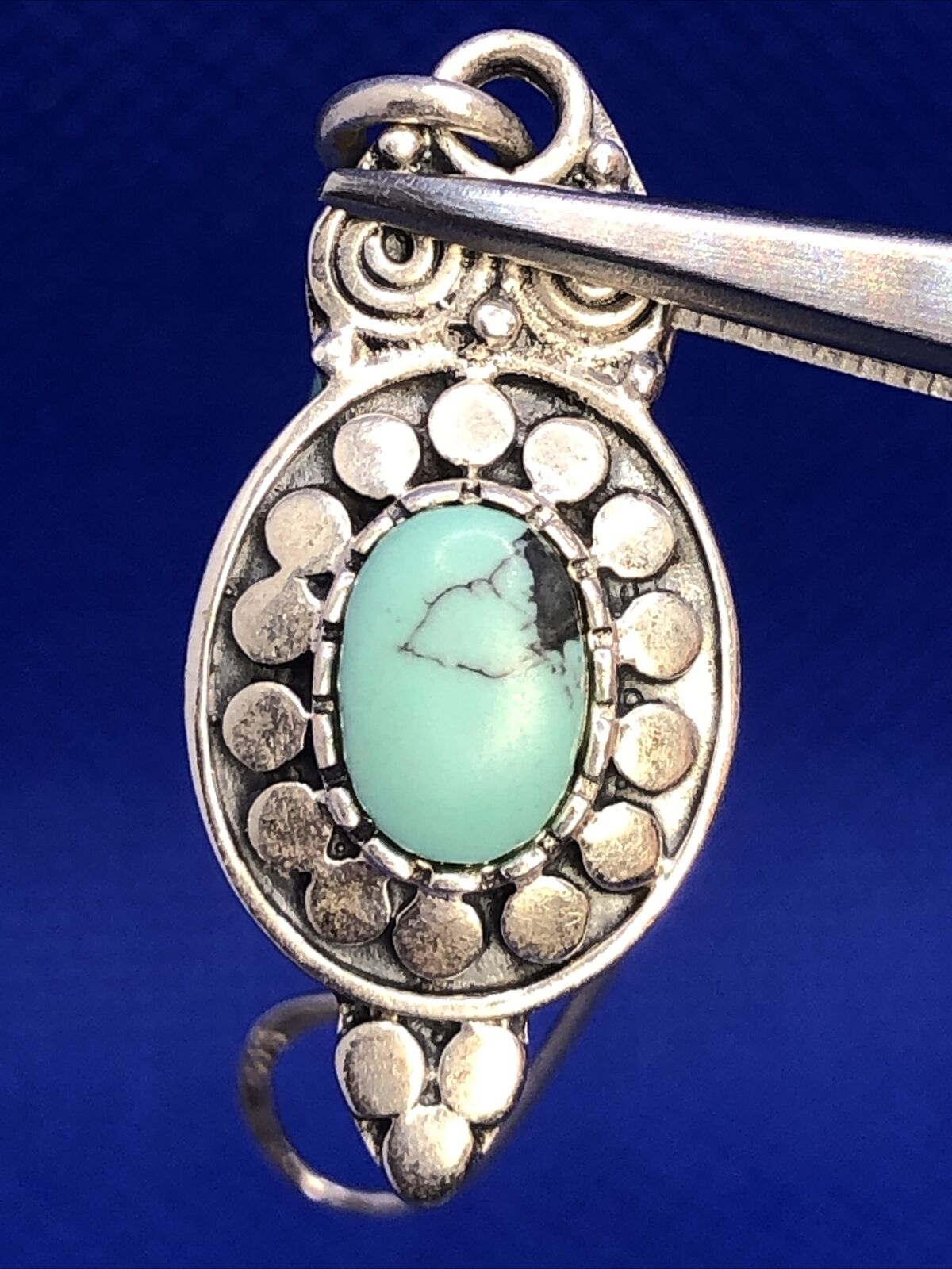 Native American Signed 925 sterling Silver Blue Turquoise Dangle Hook Earrings