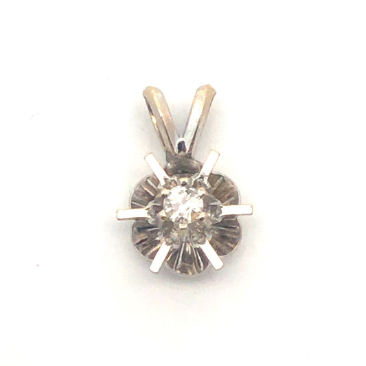 Gorgeous 14k White Gold Solitaire Diamond Radiant 6 Point Floral Star Pendant