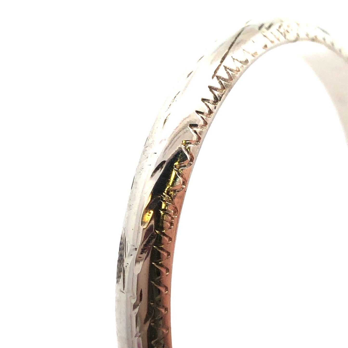 Vintage 925 Sterling Silver Etched Round Childs Hinge Bangle Bracelet