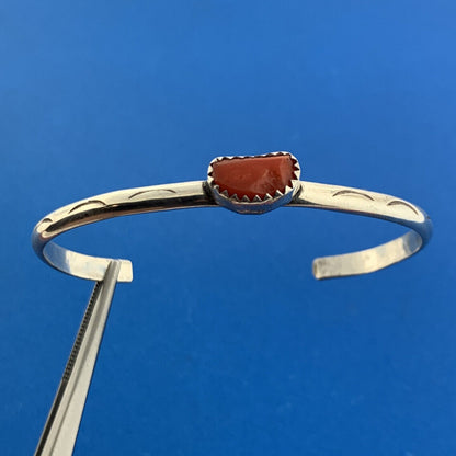 Old Pawn Native American 925 Sterling Silver Coral Child's Storyteller Bracelet