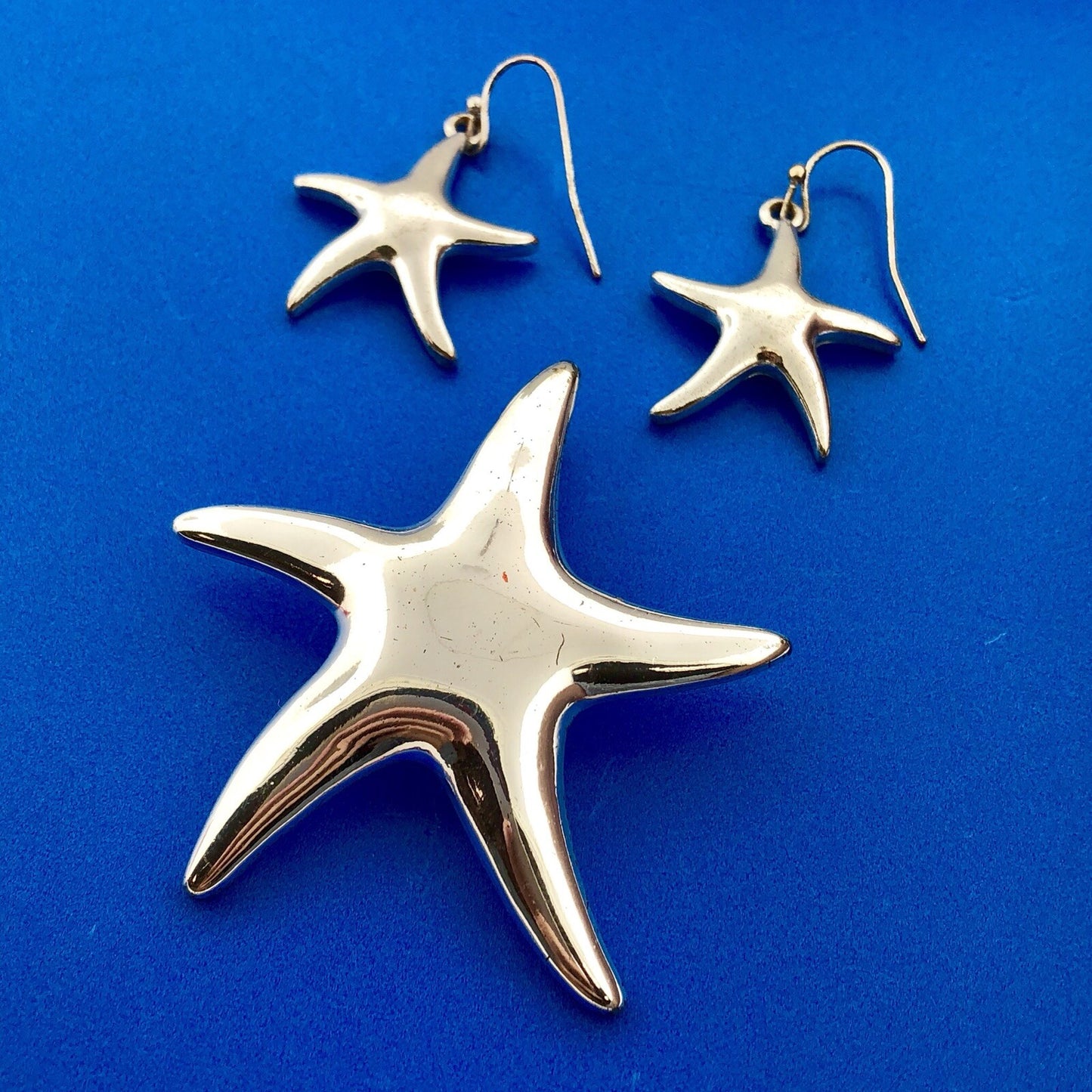 Silver Tone Moderist Star Starfish Beach Life Pendant Enhancer Drop Earrings Set