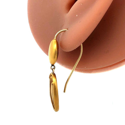 Estate 14K Yellow Gold Burnished Satin Finish Abstract Scarab Dangle Earrings