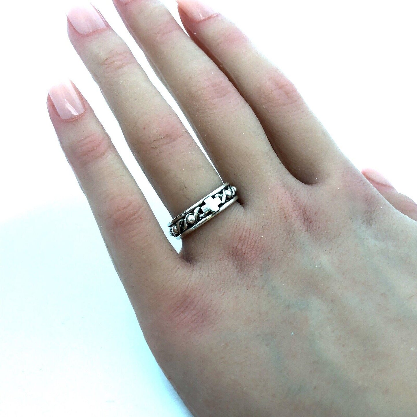 Designer Shavarsh K 925 Sterling Silver Cross Crown Thorns Stackable Band Ring