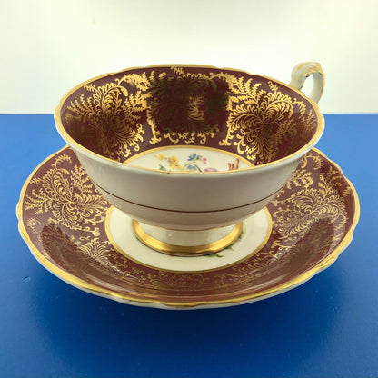 Paragon By Appointment English Bone Burgundy Gold Floral Tea Cup/Saucer