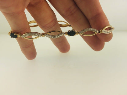 Estate Sterling Silver 925 Vermeil Oval Sapphire Station Tennis Bracelet