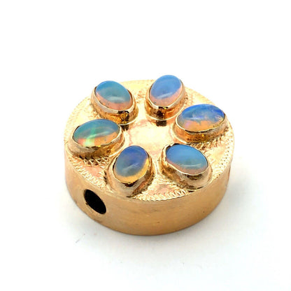 Vintage 10K Yellow Gold Oval Opal Cabochon Floral Cluster Slide Bracelet Charm