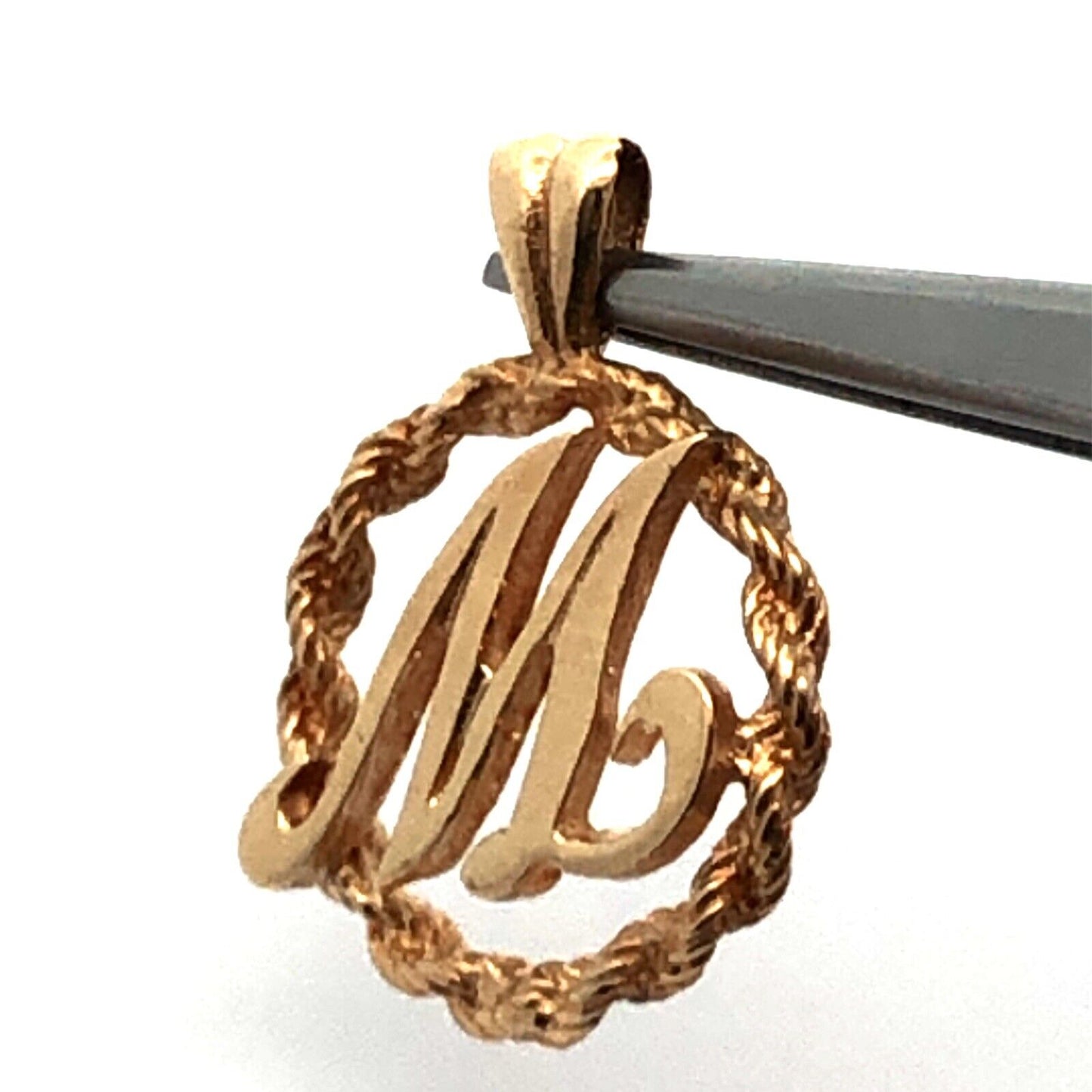 Designer 10K Yellow Gold Letter Initial M Round Pendant