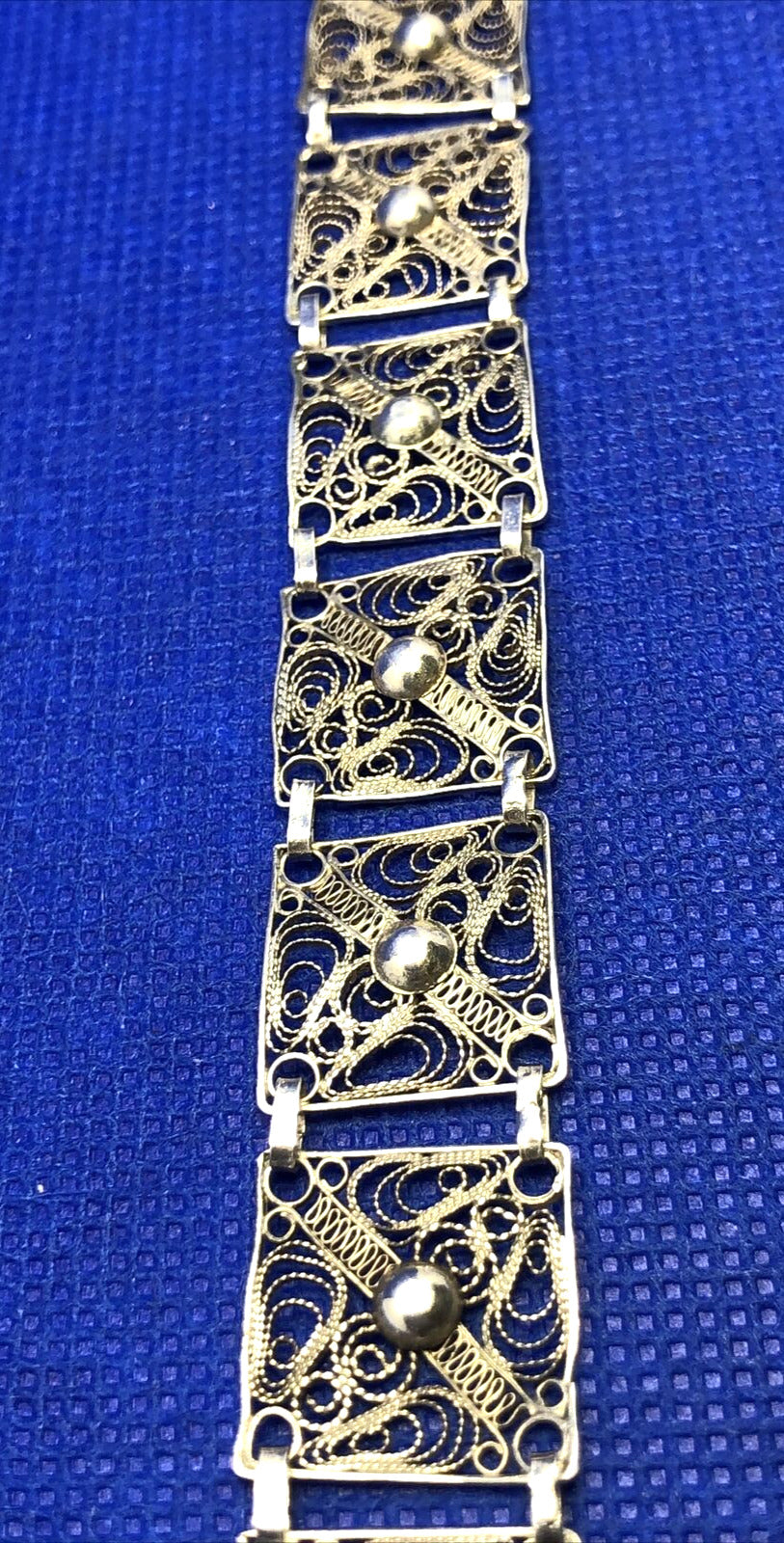 Vintage 925 Sterling Silver Beaded Filigree Delicate Square Panel Bracelet
