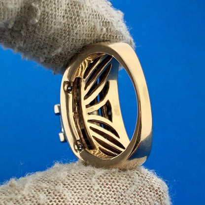 14k Yellow White Gold Princess Quad Diamond w/ Accent Triple Band Ring Size 6.75