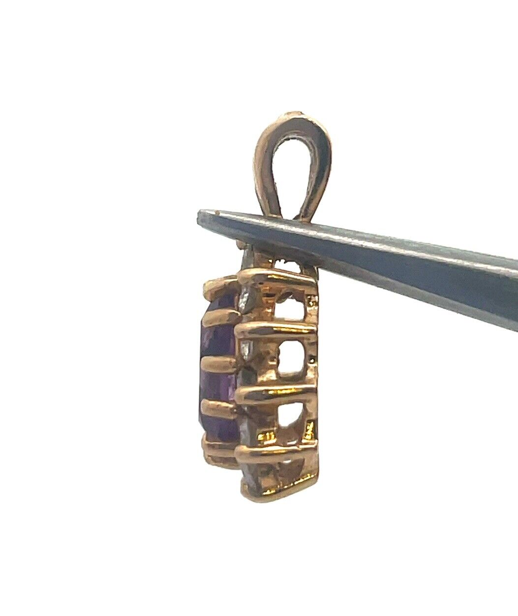 Vintage Designer 14K Yellow Gold Pear Amethyst Diamond Halo Teardrop Pendant