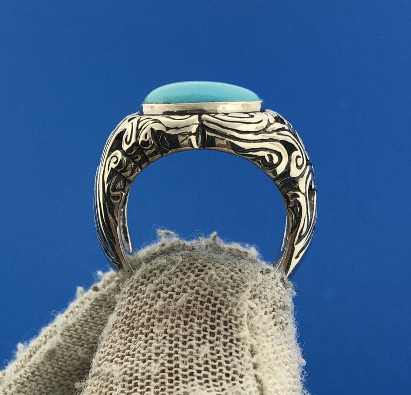Carolyn Pollack Sterling Silver 925 Cabochon Sky Blue Turquoise Wave Ring Size 6