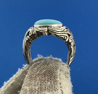 Carolyn Pollack Sterling Silver 925 Cabochon Sky Blue Turquoise Wave Ring Size 6