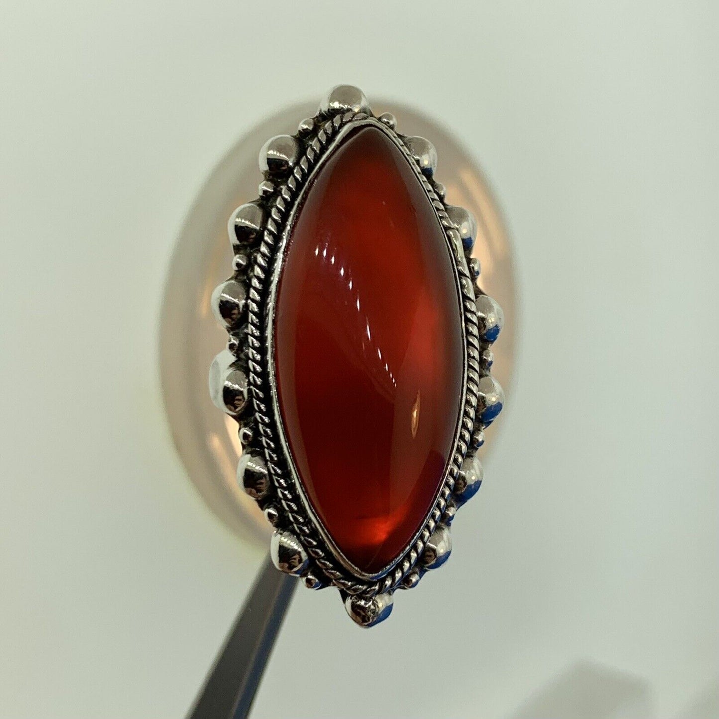 925 Sterling Silver Marquise Carnelian Cabochon Statement Finger Ring