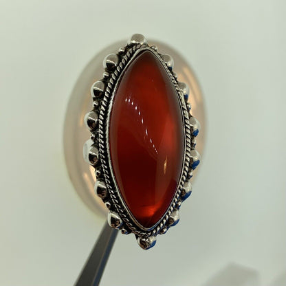 925 Sterling Silver Marquise Carnelian Cabochon Statement Finger Ring
