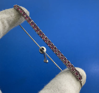 Designer BBJ 925 Sterling Silver Pink Tourmaline Lariat Style Tennis Bracelet