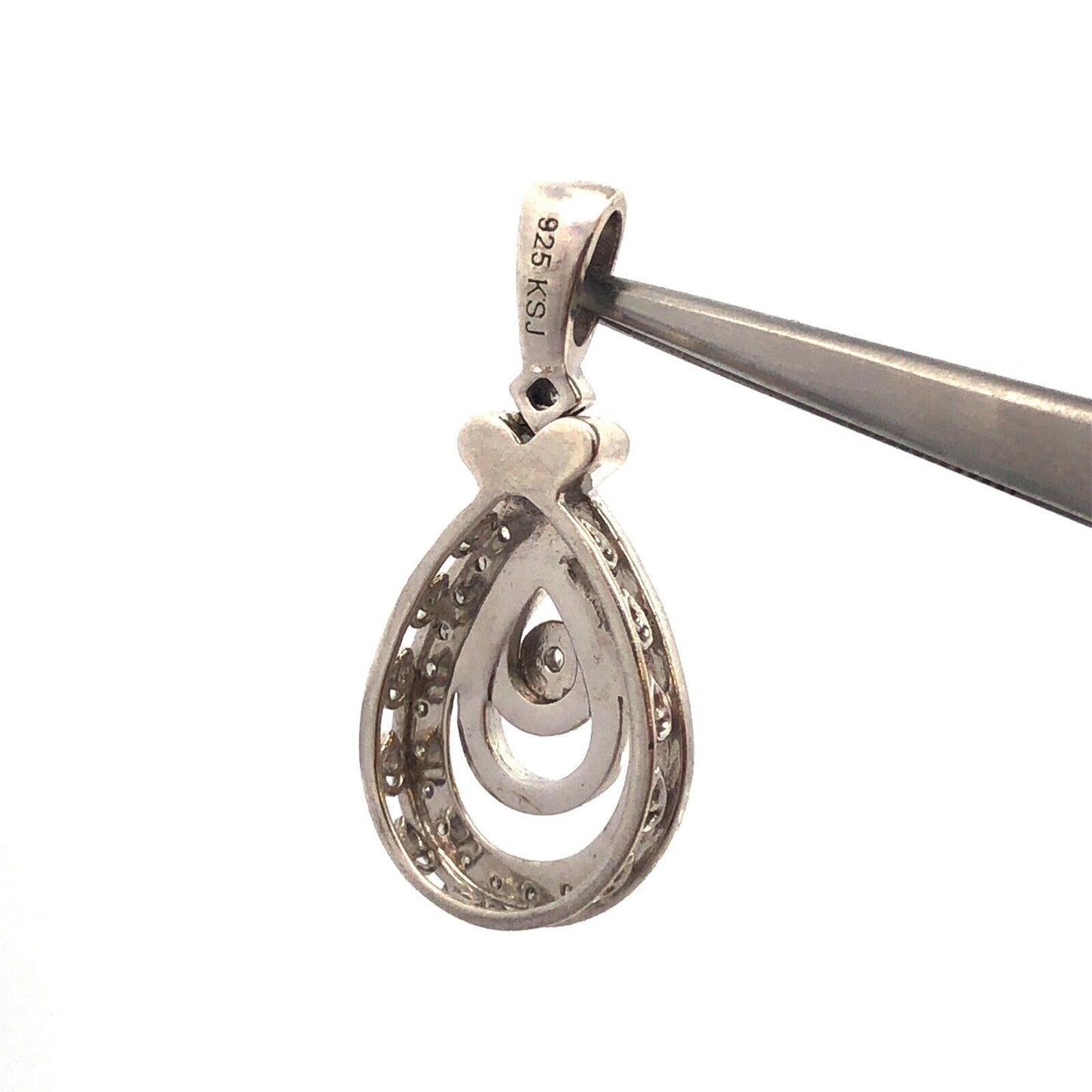 Designer KSJ 925 Sterling Silver Round Diamond Oval Occasion Anniversary Pendant