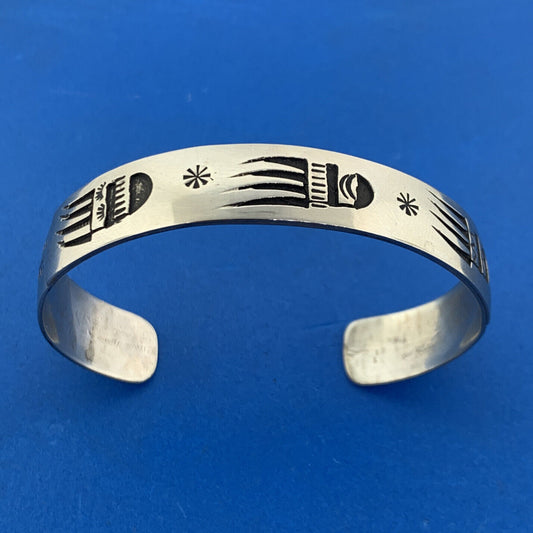 Native American T A Begay Navajo Silver Toned Storyteller Cuff Bracelet