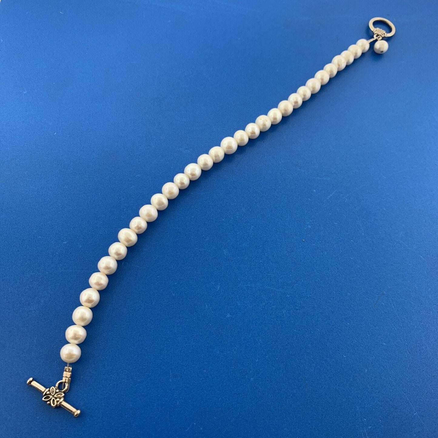 Silver Tone White Genuine Pearl June Bridal Wedding Anniversary Toggle Bracelet